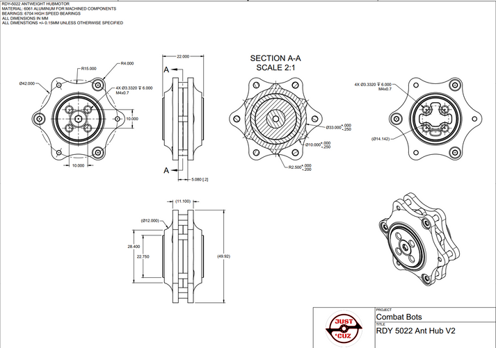 RDY-MINI-5022 Hubmotor: Battle Ready Weapon Motor - Ant