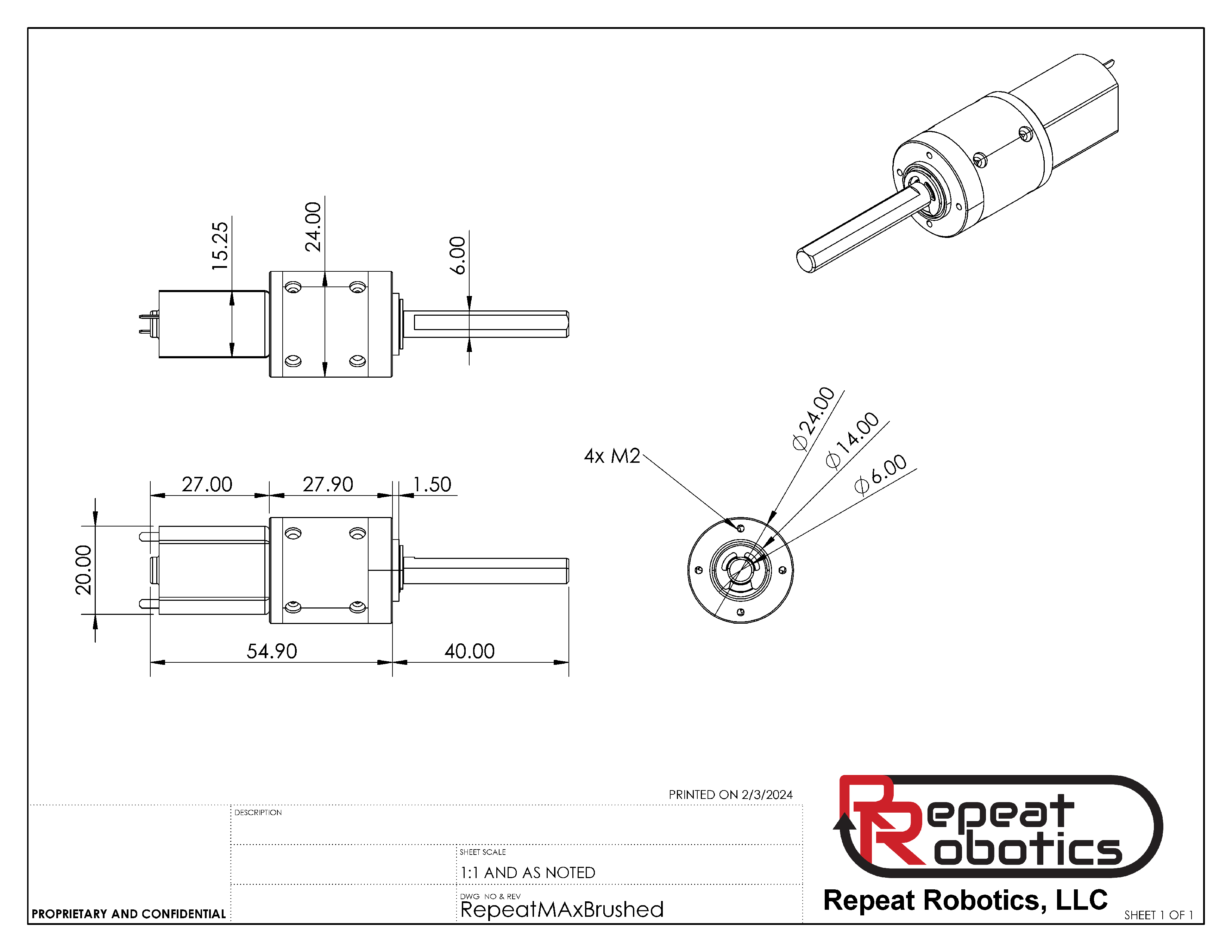 Repeat Robotics "Max" Brushed Planetary Motor 6mm Shaft - Beetle Drive